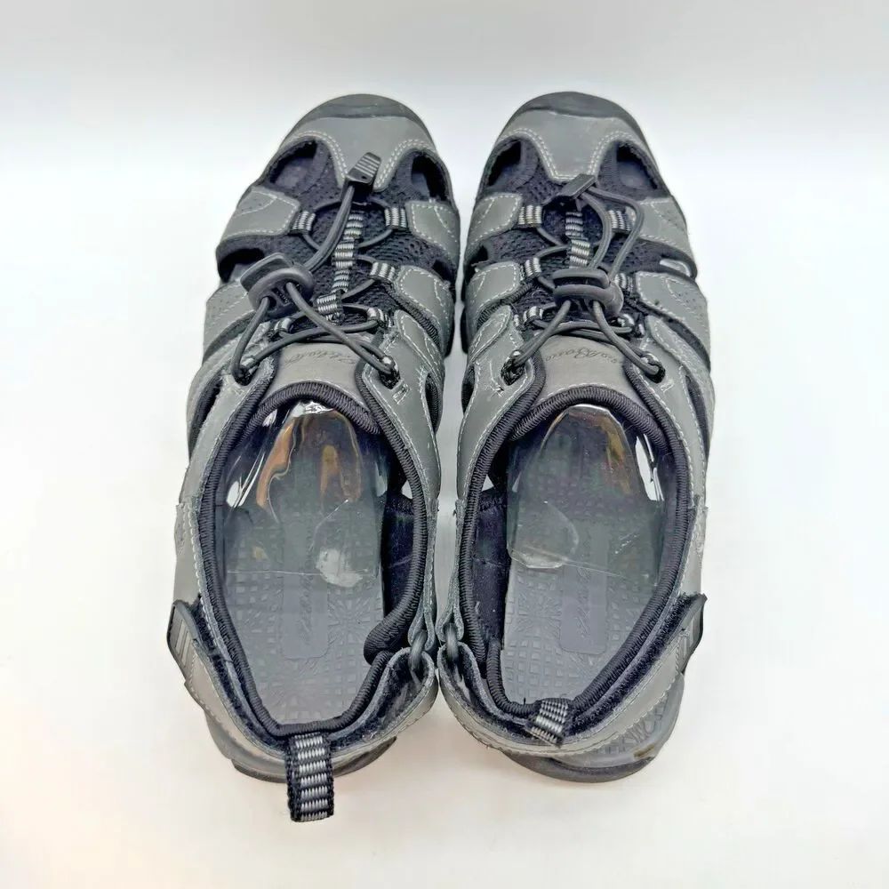 Eddie Bauer Stewart Sports Sandal Men's 9M Gray Leather Bungee Lock Hiking Trail